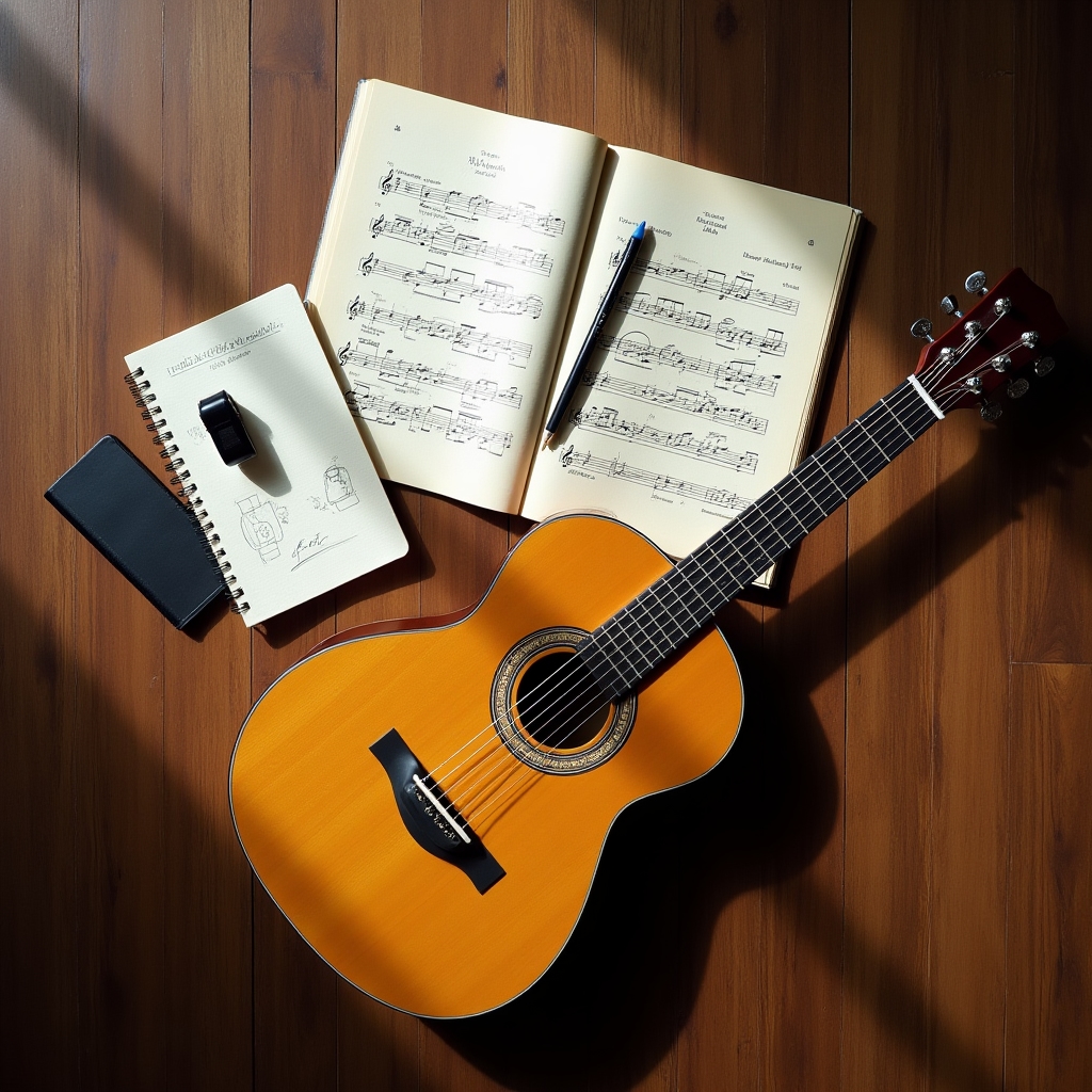 Prehľad gitarového vzdelávacieho programu s notami a nástrojom