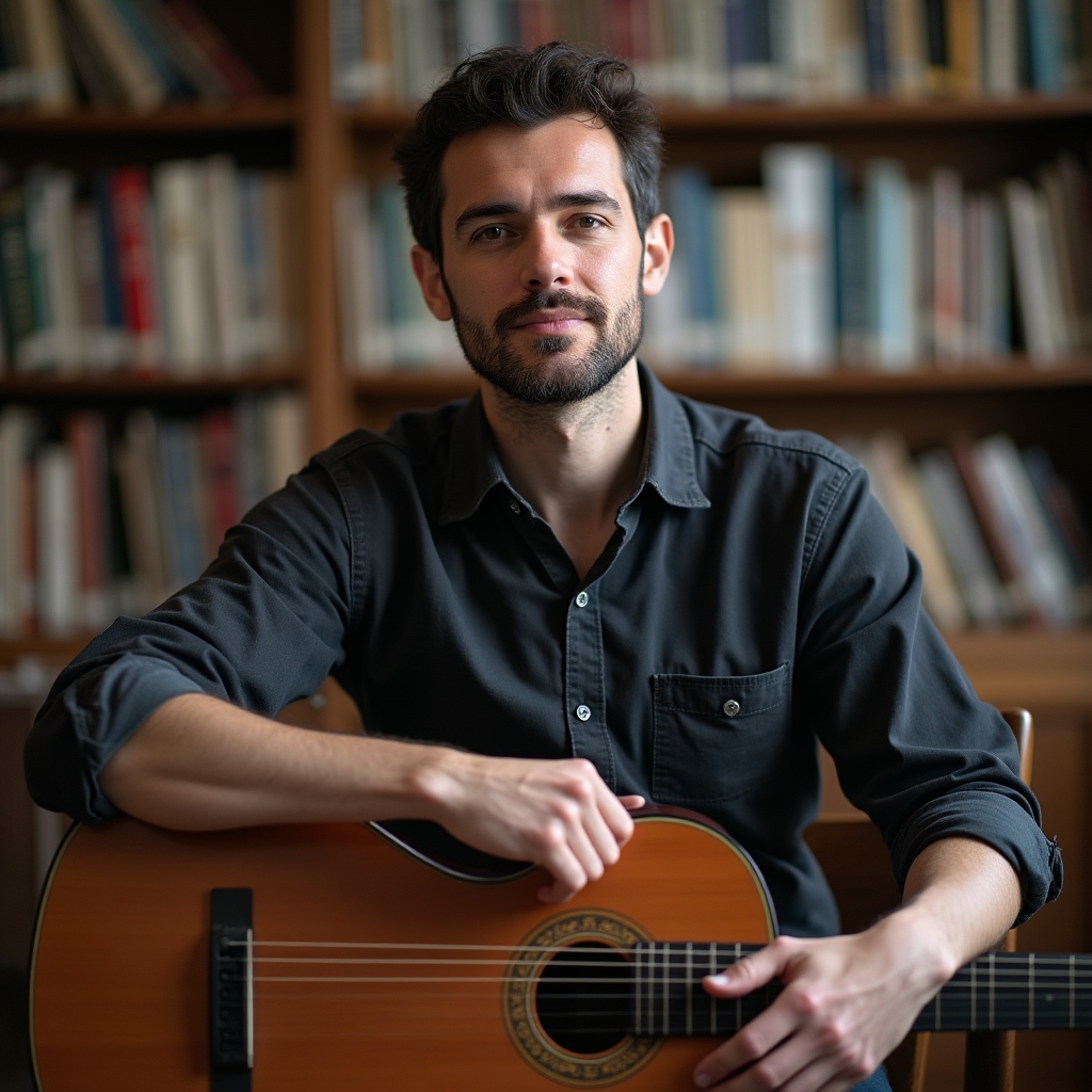 Portrét inštruktora gitarových lekcií